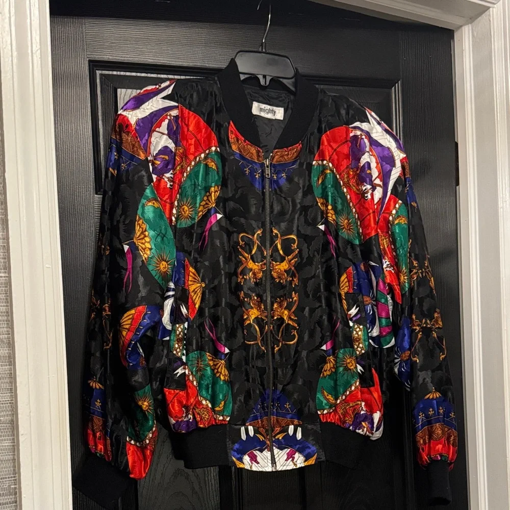 Vintage “Mighty” Vibrant Graphic Bomber Jacket - Picture 1 of 5